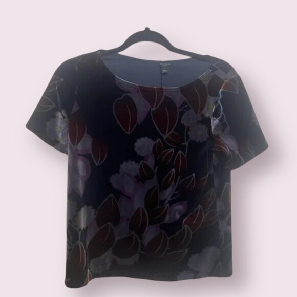 ⭐️ Velvet Floral Crew Neck Boho Peasant Business Casual Artsy Modern Blouse Top - Picture 1 of 9